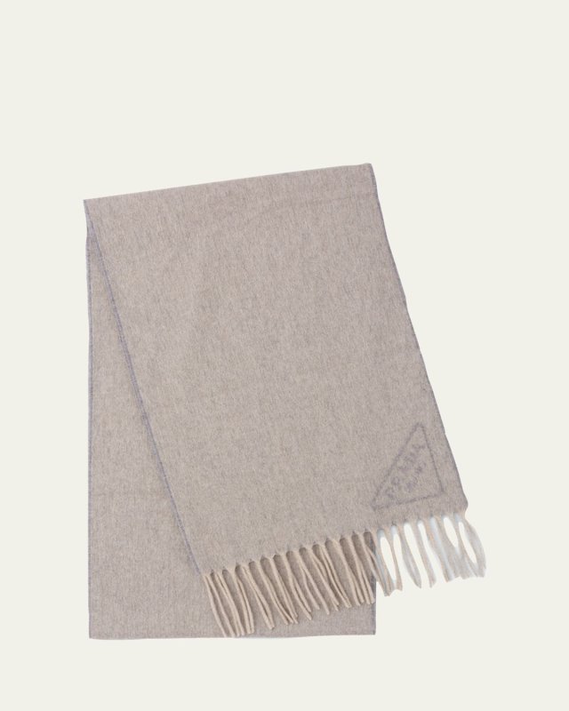 Triangle Logo Cashmere Fringe Scarf